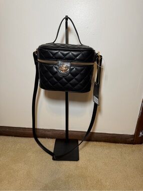 NWT Black Quilted Vanity Case Crossbody Top Handle Bag